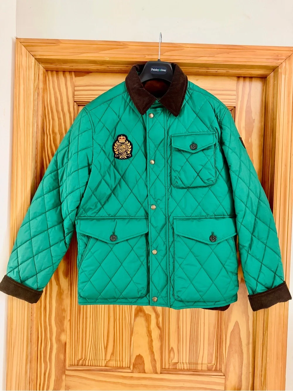 Polo by Ralph Lauren Green Quilted Field Jacket with Brown Corduroy Collar